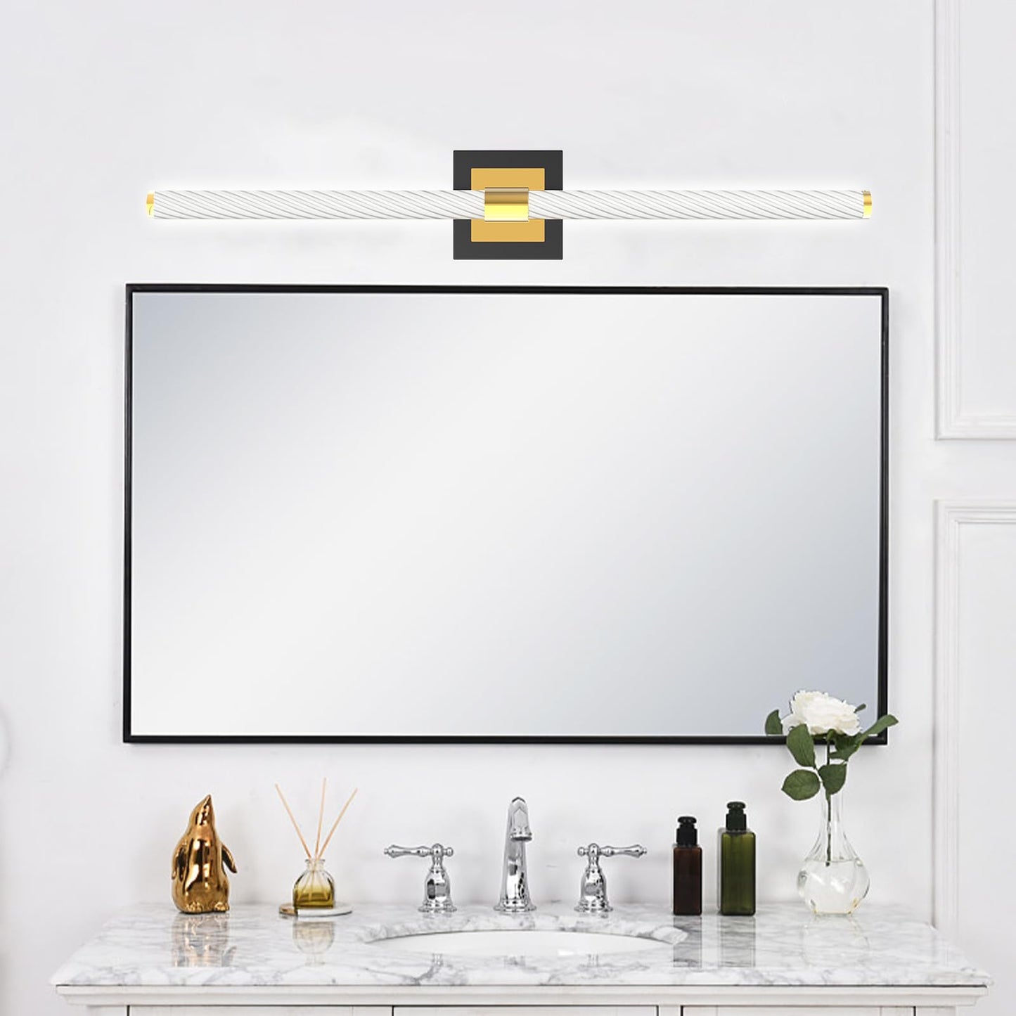 ADD 2 TO YOUR CART ❗ Galental LED Vanity Light, 30inch Dimmable Bathroom Light Fixtures Over Mirror, 15W 6000K Black and Gold Modern Linear Vanity Lights, 360°Sconces Wall Lighting Bar(White Light)