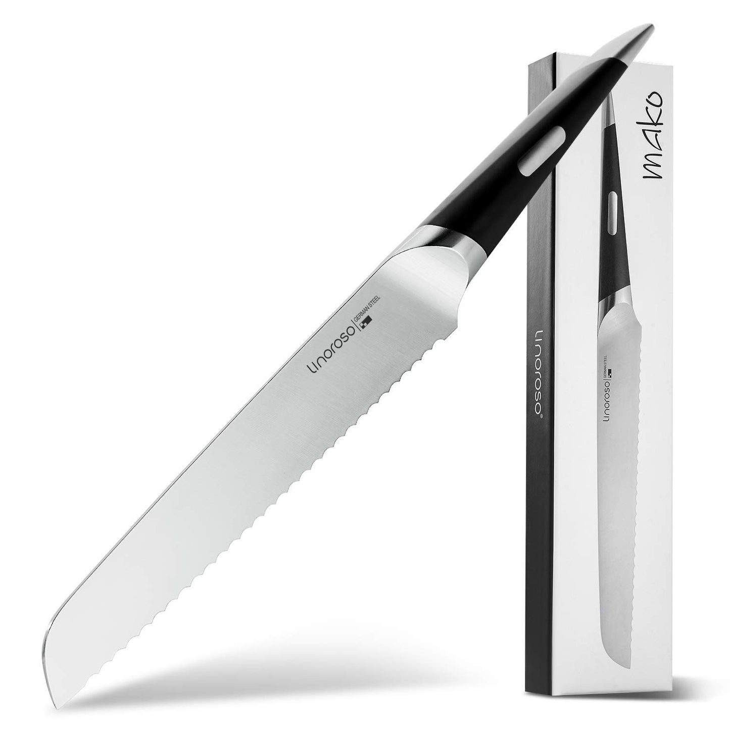 linoroso Serrated Bread Knife for Homemade Bread,Ultra Sharp Forged German High Carbon Stainless Steel Blade(8 inch),Full Tang,Ergonomic Handle- MAKO Series
