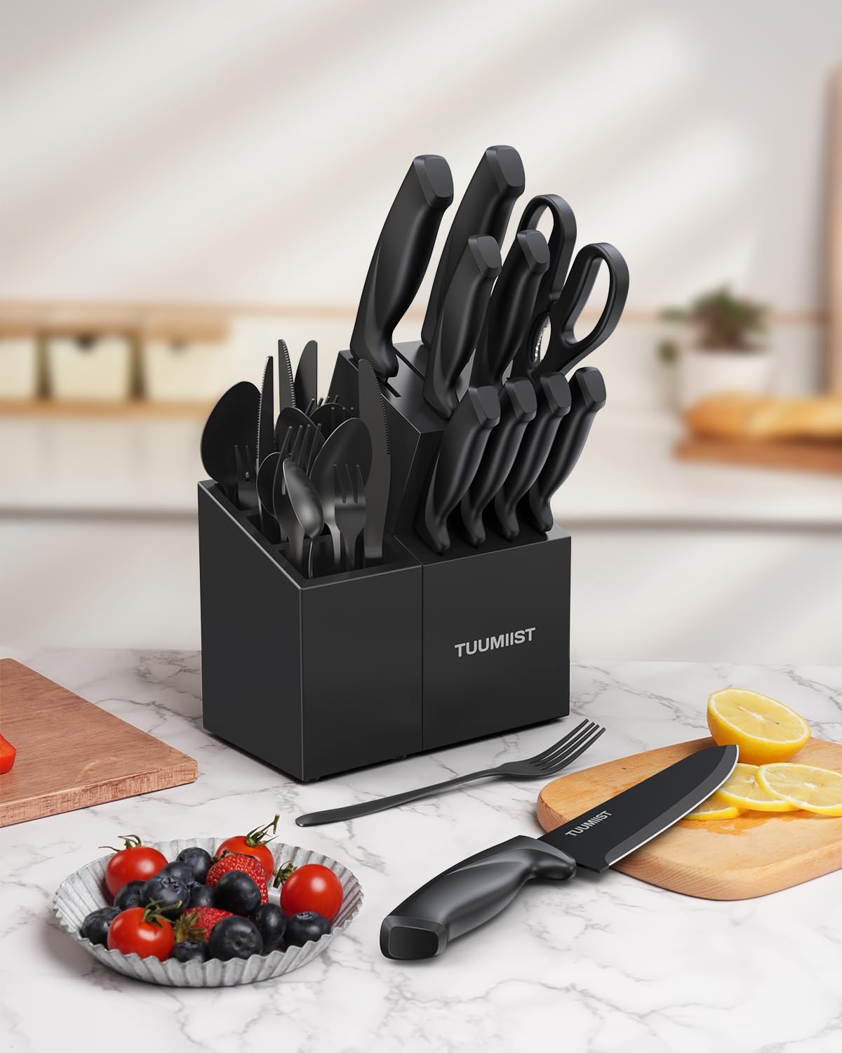 32-Piece Knife Set with Block and Sharpener