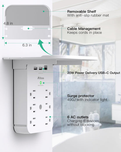 Wall Outlet Extender with USB-C and Surge Protection