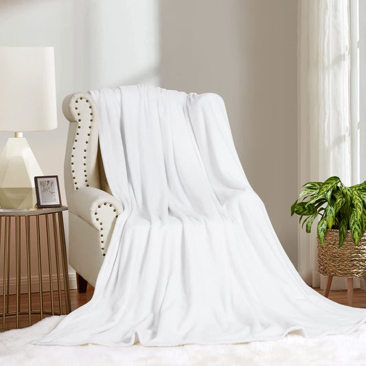 David's Home Fleece Throw Blanket,Ultra Soft More Durable Lightweight Velvety Bed Blanket,Lint-Free& No Pilling,300GSM All Season Use Luxury Plush Cozy Blanket with Wider Stitched Border,50"x60",White