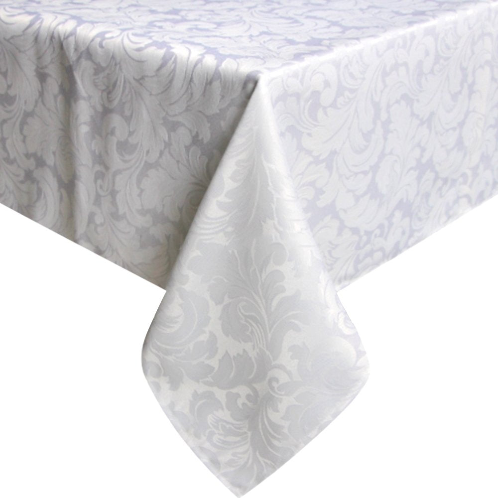 Lahome Elegant Damask Jacquard Tablecloth - Polyester Fabric Spillproof Water Resistant Washable Table Cover for Kitchen Dining Room Wedding Party Home Decor (White, Rectangle - 60" x 84")