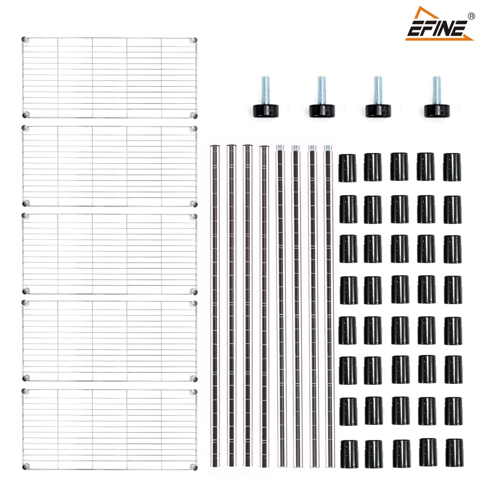 EFINE 2-Pack Chrome 5-Shelf Shelving Unit with 5-Shelf Liners, Adjustable, Metal Wire Shelves, 150lbs Loading Per Shelf, Shelving Units and Storage for Kitchen and Garage (30W x 14D x 60H)