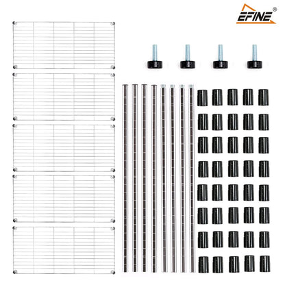 EFINE 2-Pack Chrome 5-Shelf Shelving Unit with 5-Shelf Liners, Adjustable, Metal Wire Shelves, 150lbs Loading Per Shelf, Shelving Units and Storage for Kitchen and Garage (30W x 14D x 60H)