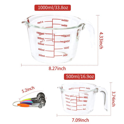 Glass Measuring Cups and Spoons Set - 34 OZ