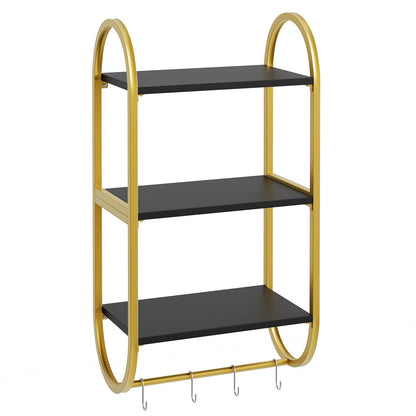 Bestier Floating Shelves for Wall, 3 Tier Wall Shelves for Bathroom with Towel Bar and Hooks, Bathroom Shelves Over Toilet, Classic Black