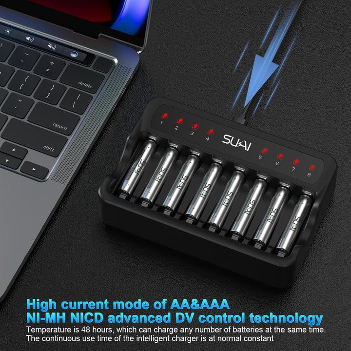 SUKAI Rechargeable AAA Batteries with Smart Charger