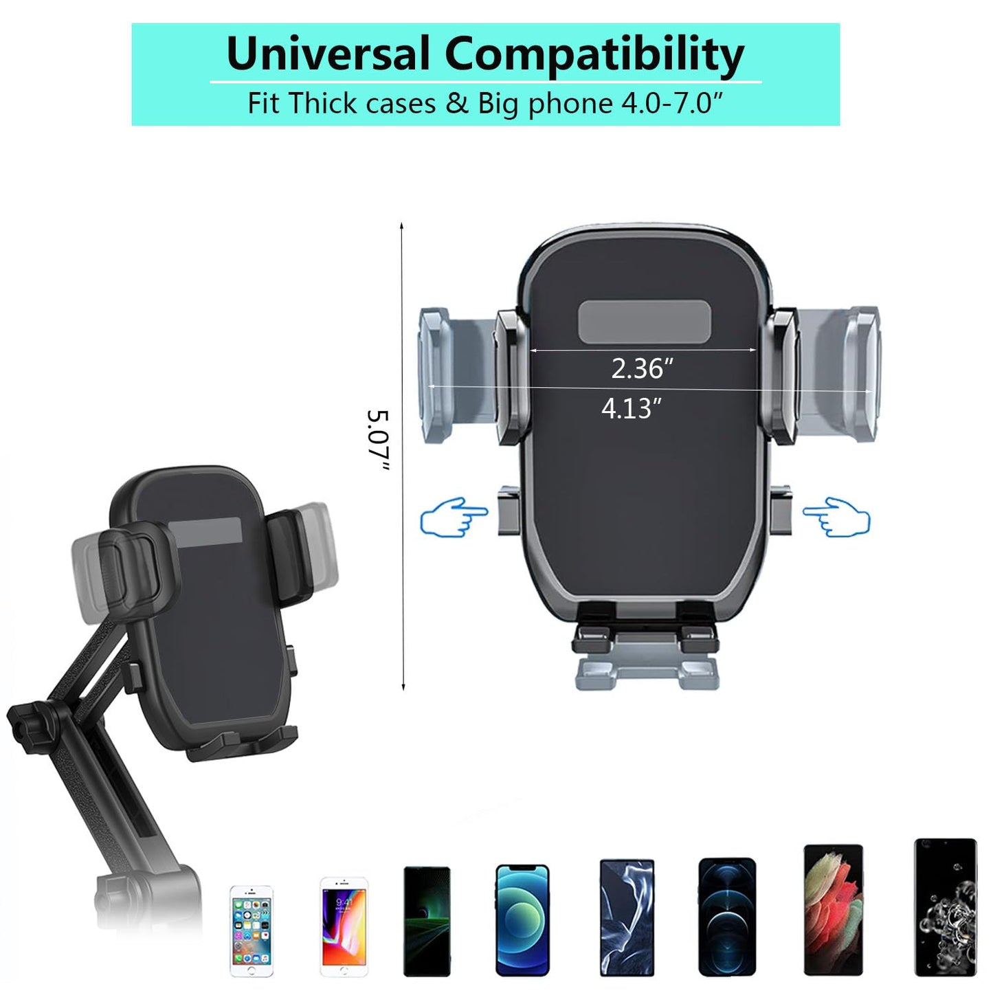 Easkkty Cup Phone Mount for Car with Expandable Base, Universal Car Cup Phone Cradle Holder with Long and Adjustable Neck Fit with iPhone Samsung Google and All Smartphones