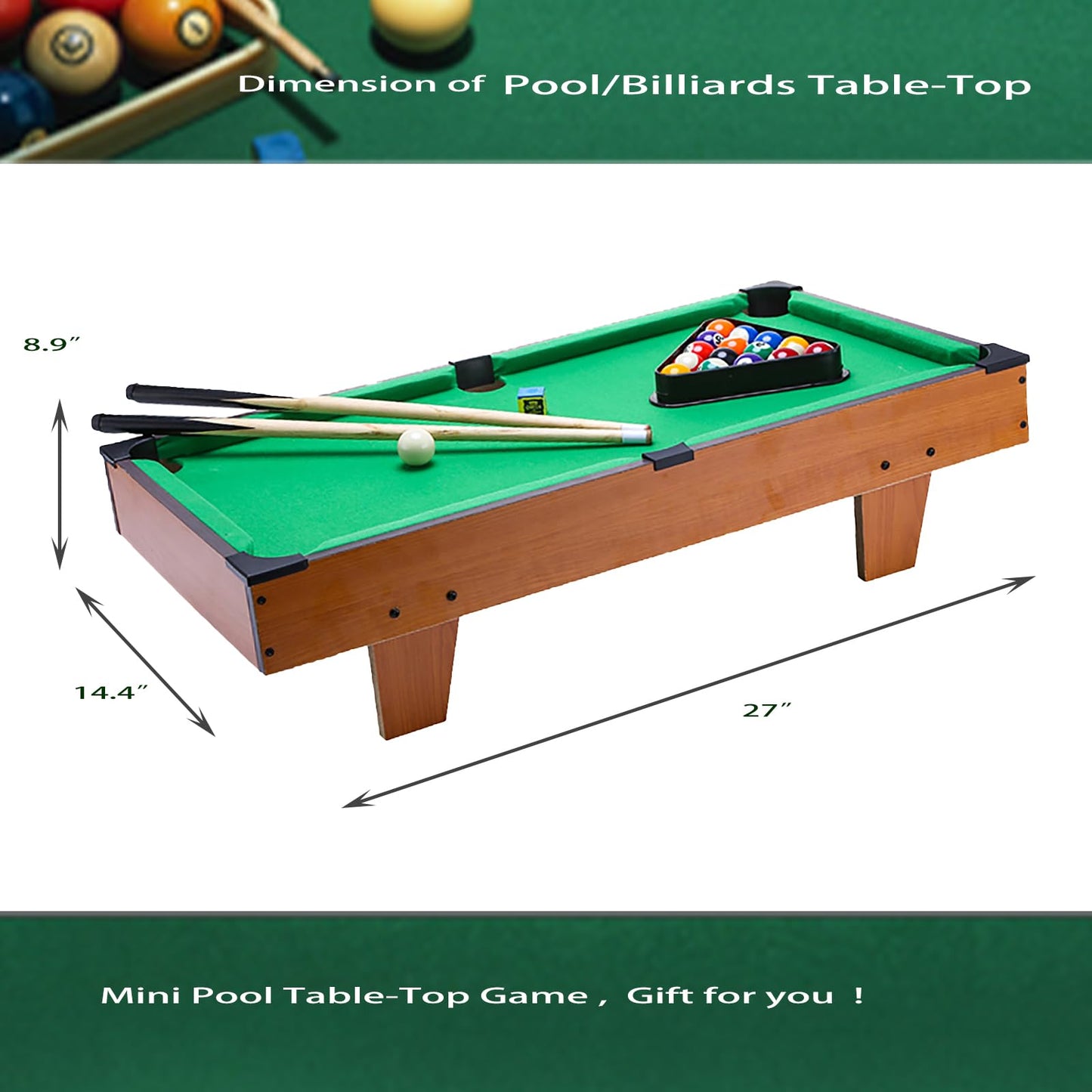 Hora de Lima Mini Pool Table for Kids Mini Billiards Table-Top Game Pool Table Toy for Cat Pool Tables Fun for Kids Birthday Children's Day Gift (27")