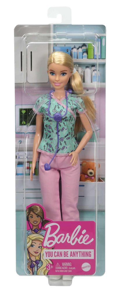 Barbie Careers Fashion Doll & Accessory, Nurse Wearing Print Top, Pink Pants & White Shoes with Stethoscope