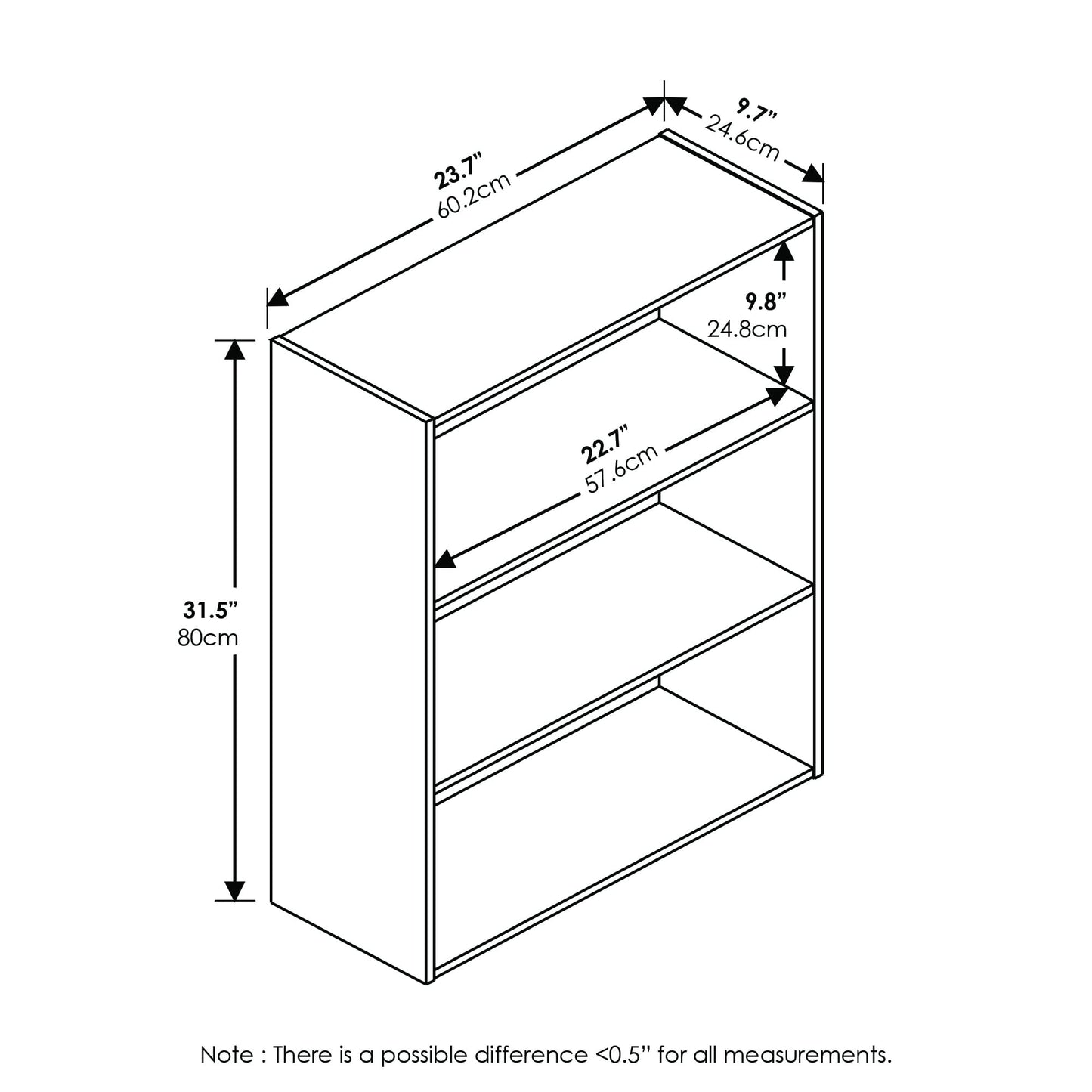 Furinno 3-Tier Open Shelf Bookcase in Maple