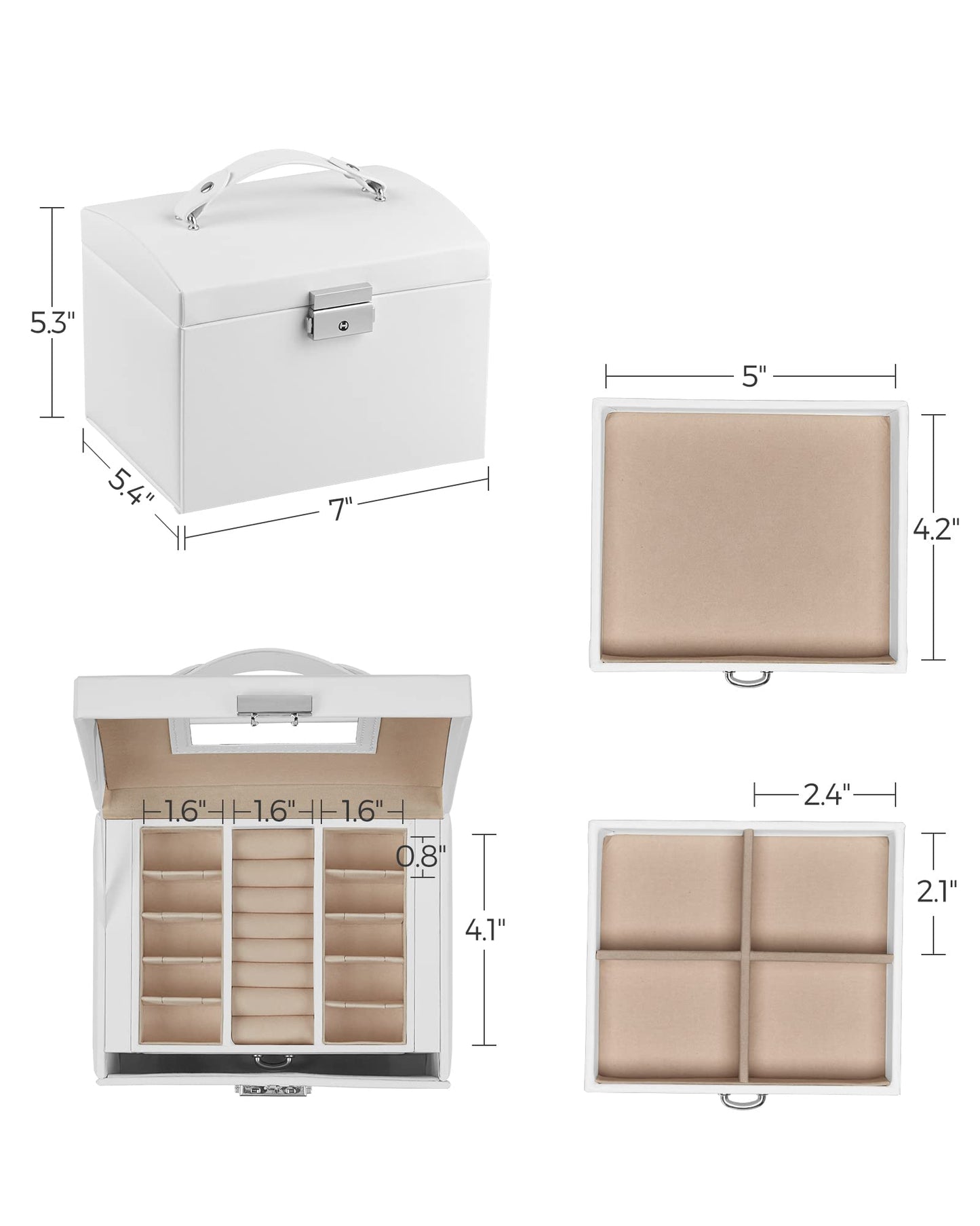 SONGMICS Lockable 3-Tier Jewelry Box with Mirror