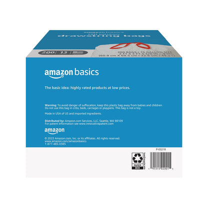 200 Amazon Basics 13 Gallon Drawstring Trash Bags