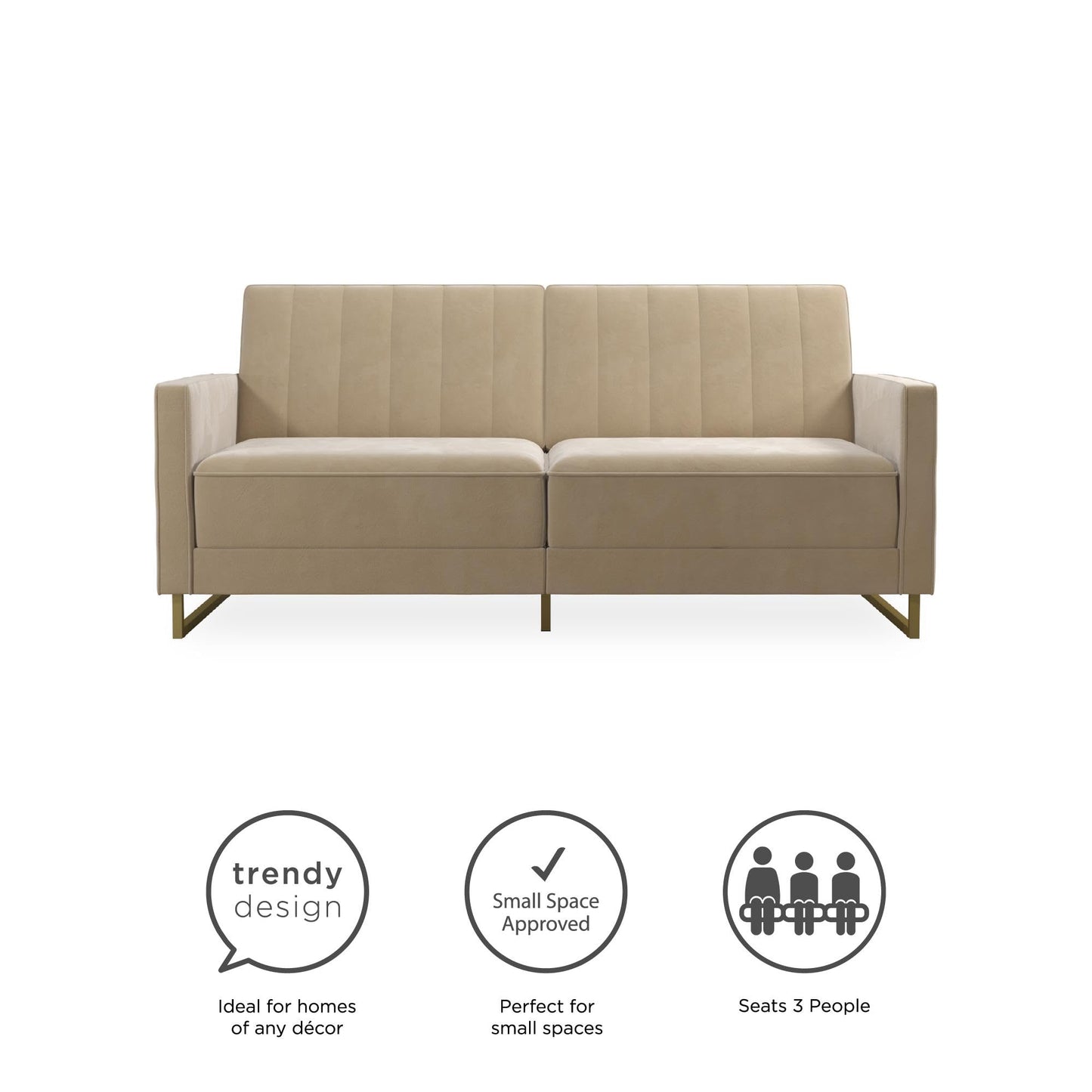 Novogratz Velvet Futon Sofa Bed with Metal Legs
