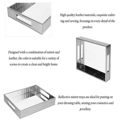 Silver Decorative Mirror Tray for Makeup Organizer