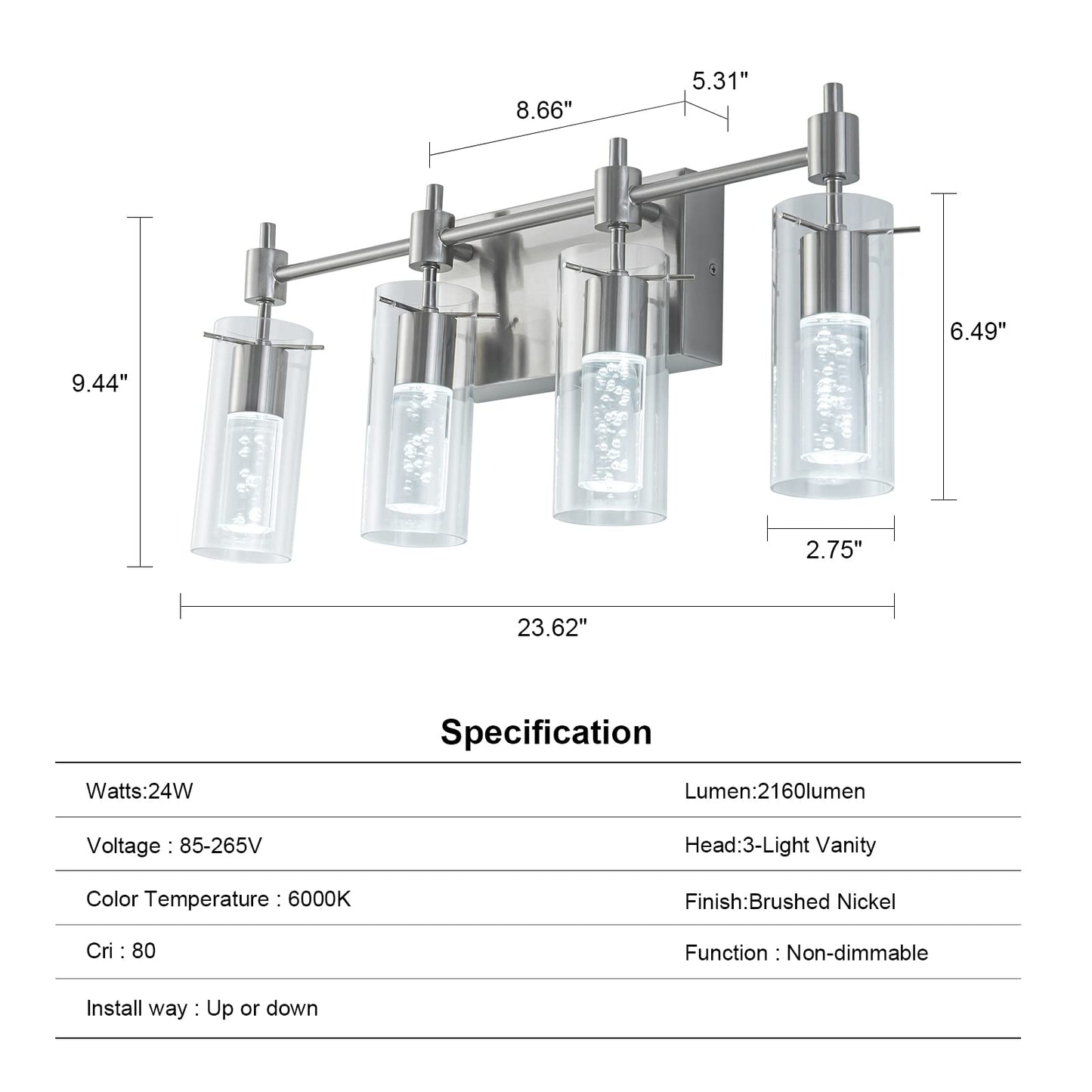 4-Light Brushed Nickel Bathroom Vanity Light