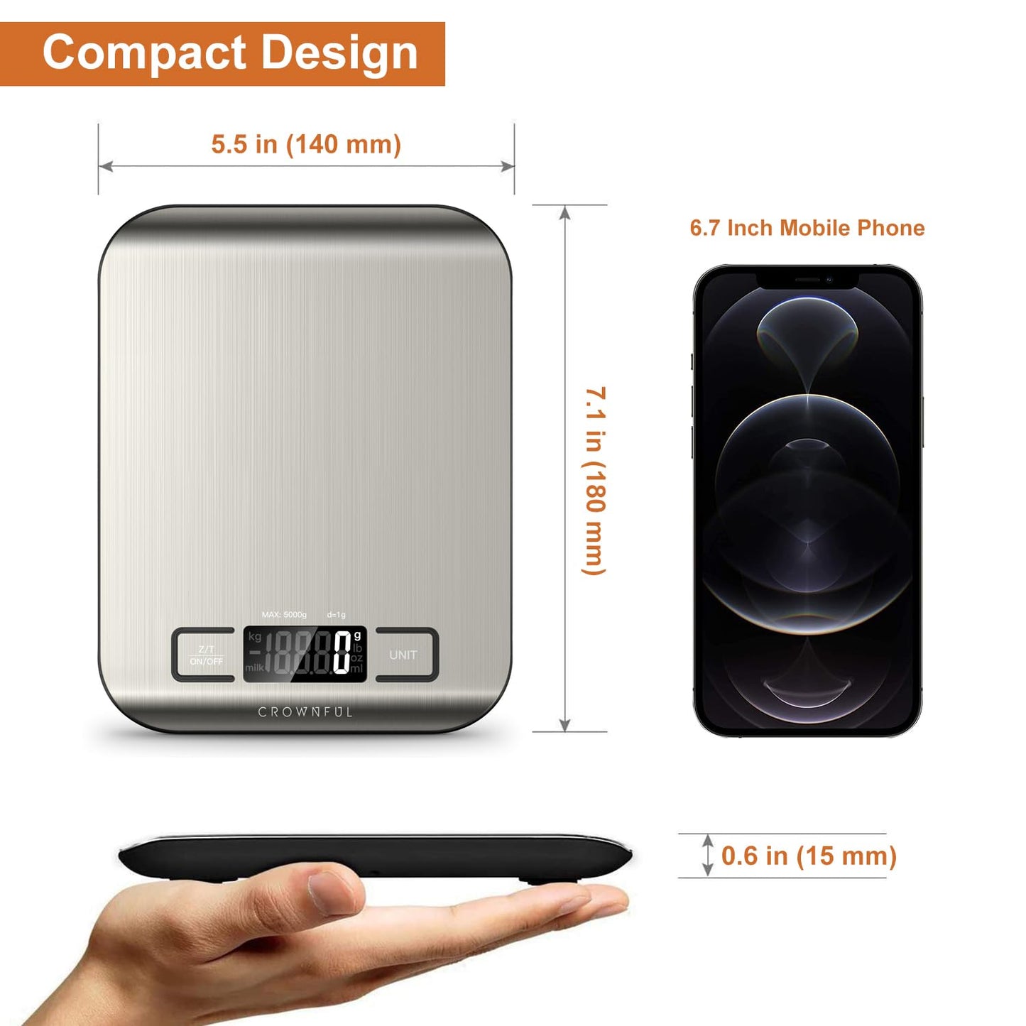 CROWNFUL Digital Kitchen Scale with Tare Function