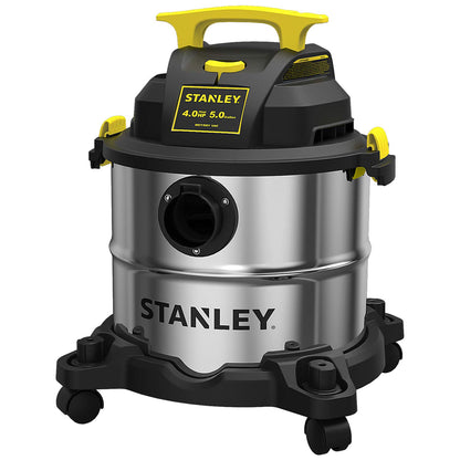 STANLEY SL18115 Wet/Dry Vacuum, 4 Horsepower, Stainless Steel Tank, 5 Gallon, 4.0 HP, 50" Sealed Pressure, Silver+Yellow