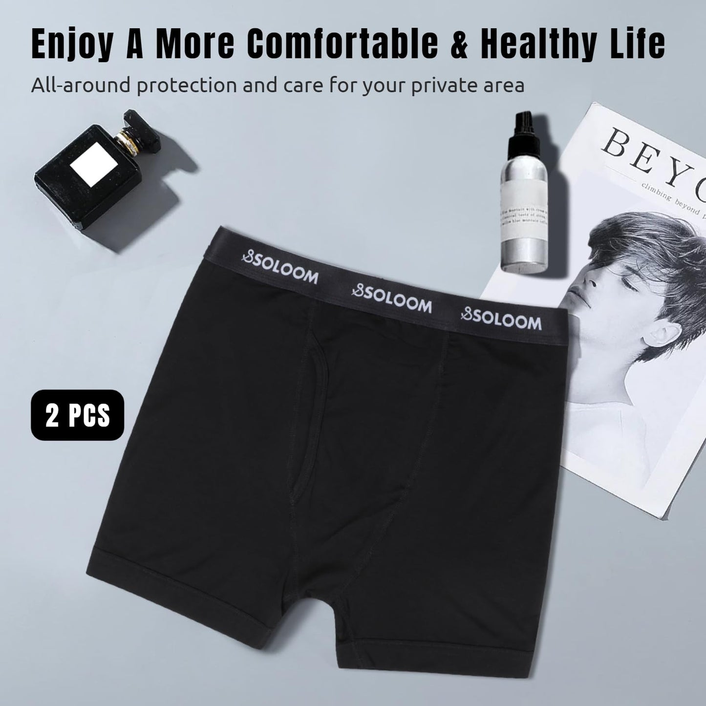 SOLOOM Mens Boxer Briefs, Moisture Wicking & Breathable Stretch Underwear For Men, Soft Full-Rise Mens Underwear 2 Pack Black