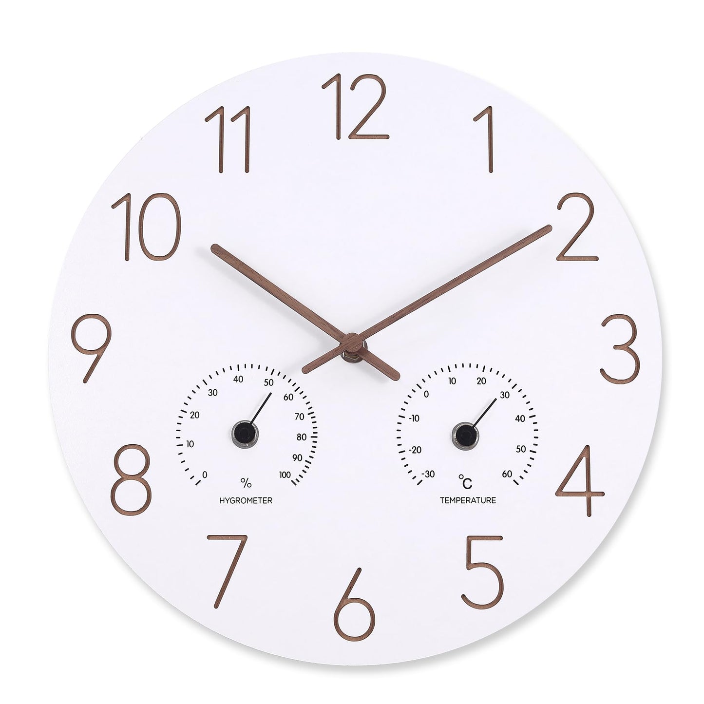 Vigorwise 12Inch Wall Clock with Temperature & Humidity, Wooden Frame Wall Clocks, Sweep Silent Movement Accurate Clocks, Decorative for Kitchen Home Housewarming Xmas New Year Present
