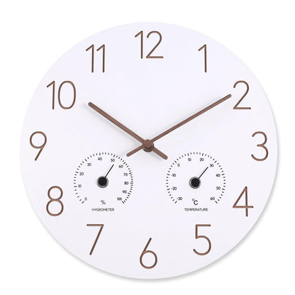 Vigorwise 12Inch Wall Clock with Temperature & Humidity, Wooden Frame Wall Clocks, Sweep Silent Movement Accurate Clocks, Decorative for Kitchen Home Housewarming Xmas New Year Present