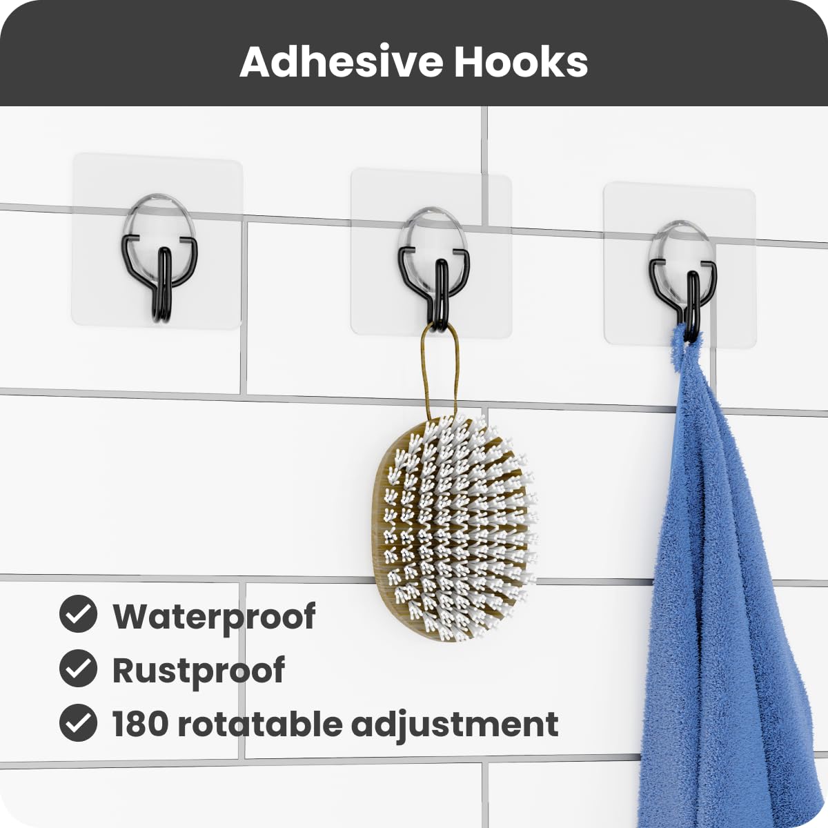 3 Pack, Adhesive Organizer with 20 Hooks, 3 Adhesive Hooks, Bathroom Furniture Sets, Stainless Steel,No Drilling,Easy Installation Shelf for Inside