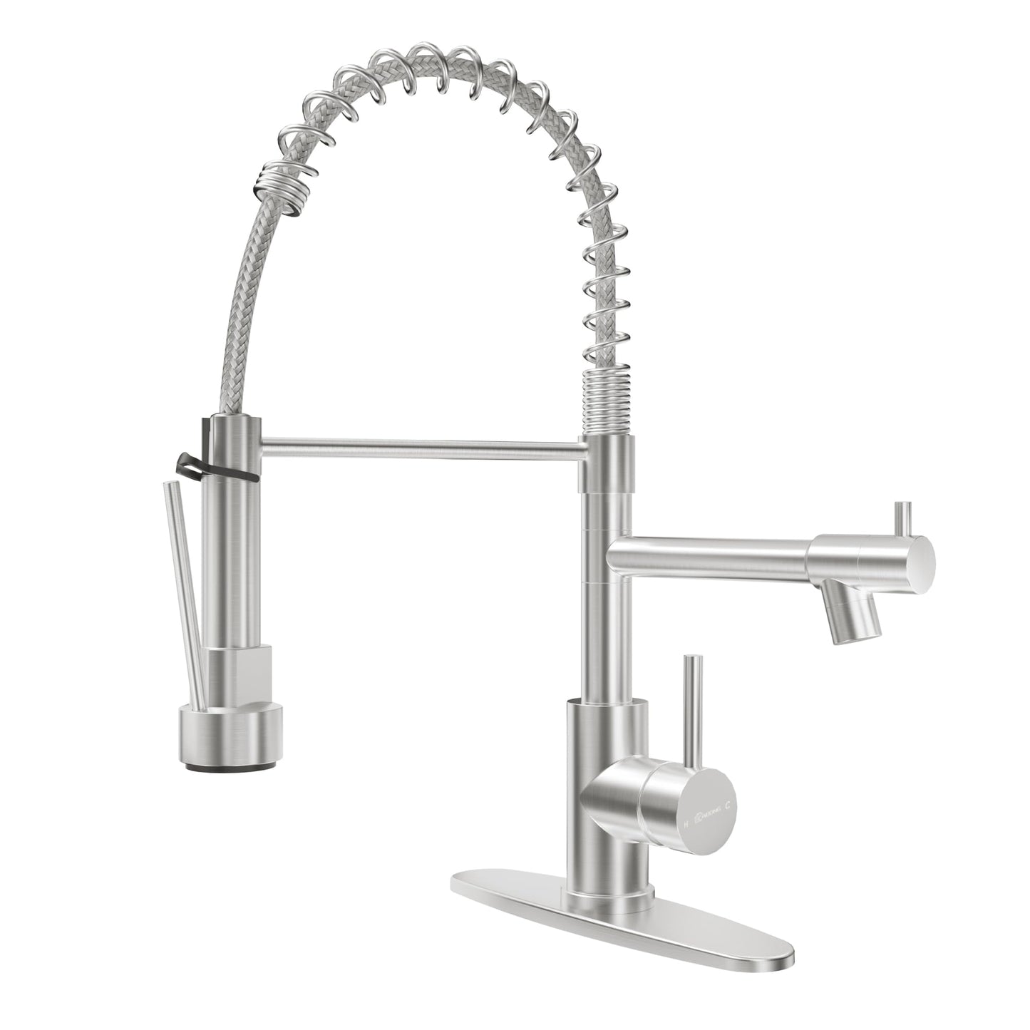 CABONG Commerical Kitchen Faucet with Pull Down Sprayer, Kitchen Sink Faucet with Pot Filler Single Handle Two Spout Stainless Steel with Deck Plate for Bar Laundry RV Utility Sink，Brushed Nickel