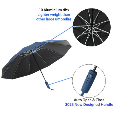 BAODINI Inverted UV Protection Umbrella for Rain and Sun Medium Size 46 inch arc Canopy UPF 50+ Rverse Compact Umbrella Auto Open Close for Travel