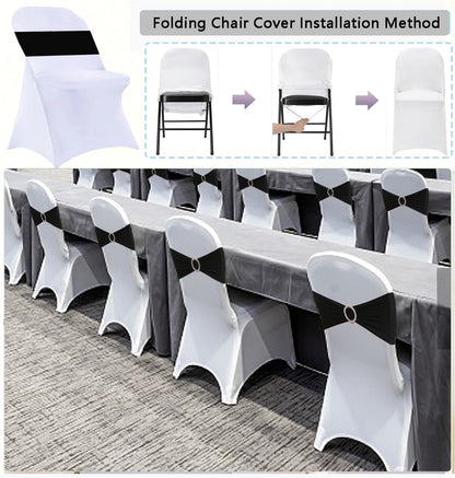 25 Sets Spandex Folding Chair Covers with Sashes Set