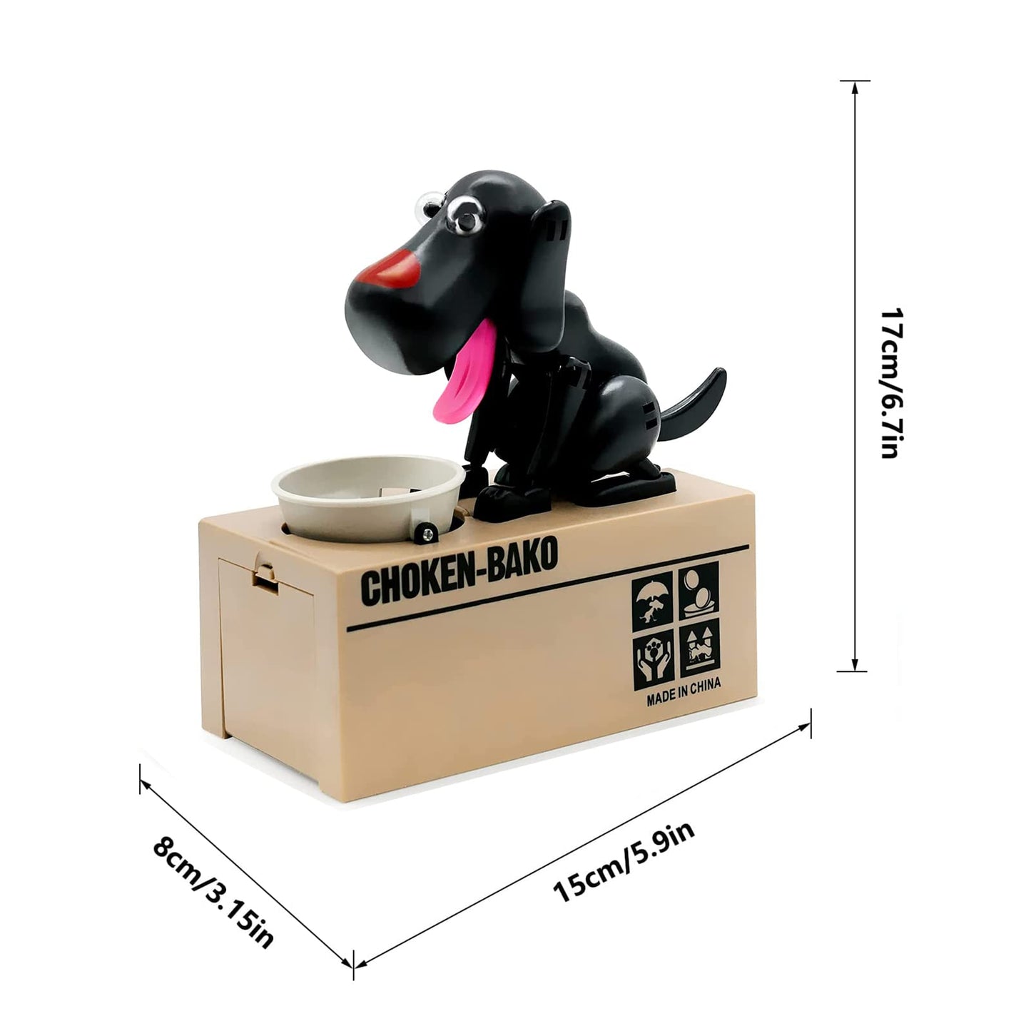 Puppy Piggy Bank, My Dog Piggy Bank, Cute Robotic Coin Munching Toy Money Box, Saving Money Coin Bank Gift (Black)