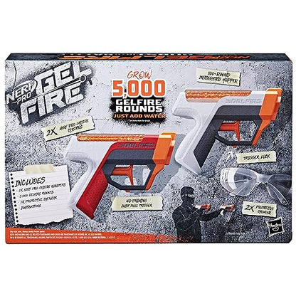 Nerf Pro Gelfire Dual Wield Pack, 2 Blasters, No-Prime Firing, 5000 Gelfire Rounds, 2X 100 Round Integrated Hoppers, 2 Eyewear, Ages 14 & Up