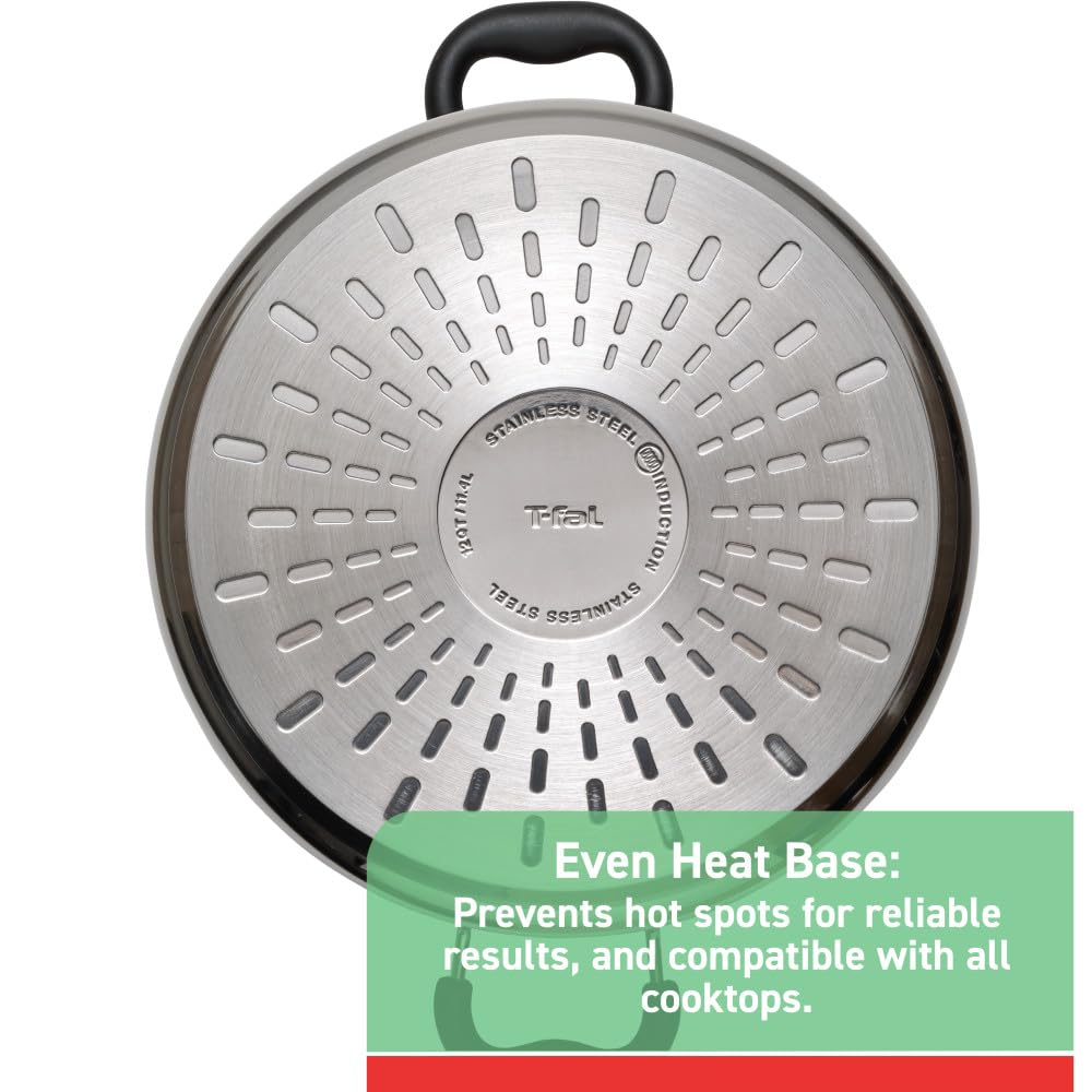 T-fal Specialty Stainless Steel Stockpot 12 Quart Oven Safe 350F Pots and Pans, Cookware Silver