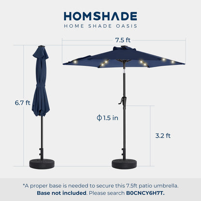 HOMSHADE 7.5ft Solar Patio Umbrella - Solar Lights LED Lighted Outdoor Market Table Umbrella, UPF50+ UV Protection with Push Button Tilt, Crank for Pool Deck and Garden (Navy Blue)