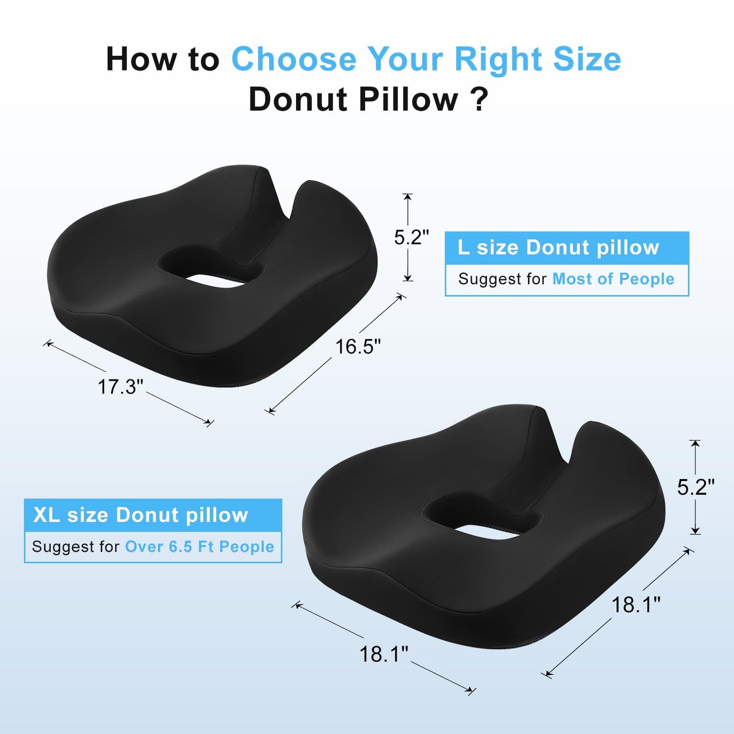 anzhixiu Donut Pillow for Hemorrhoids, Coccyx,Tailbone Pain Relief Seat Cushion, Hemorrhoid Pillow with Two Humps Hip, Doughnut Butt Pillows for Postpartum Pregnancy, Sitting Tailbone, L Size-Black