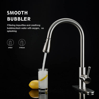 GUUKAR Kitchen Faucet with Pull Down Sprayer Brushed Nickel Stainless Steel Single Handle Modern Kitchen Sink Faucet with Deck Plate