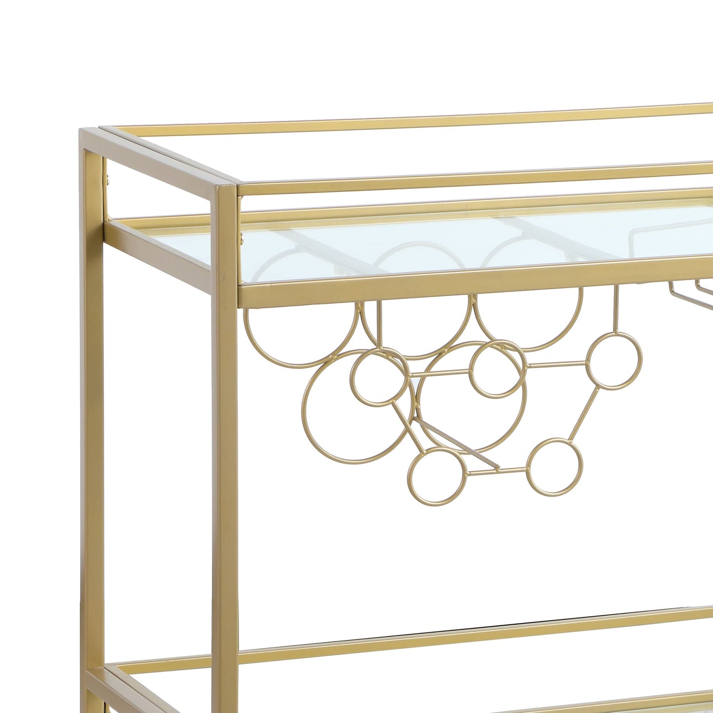 FirsTime & Co. Gold Francesca Bar Cart, 2 Tier Mobile Mini Bar, Kitchen Serving Cart and Coffee Station with Storage for Wine and Glasses, Metal and Glass, Modern