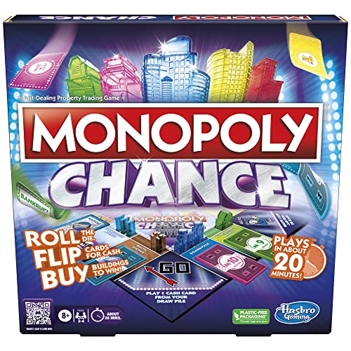 Hasbro Gaming Monopoly Chance Board Game for Adults and Kids | Fast-Paced Family Party Game | Ages 8+ | 2-4 Players | 20 Mins. Average