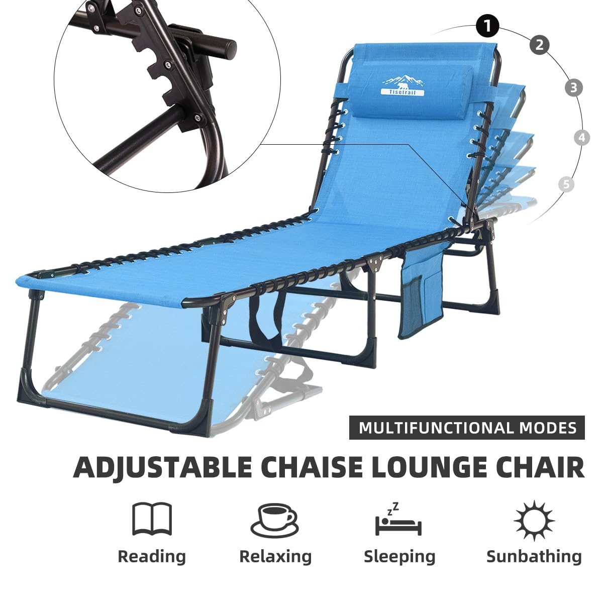 5-Position Folding Chaise Lounge Chair for Patio