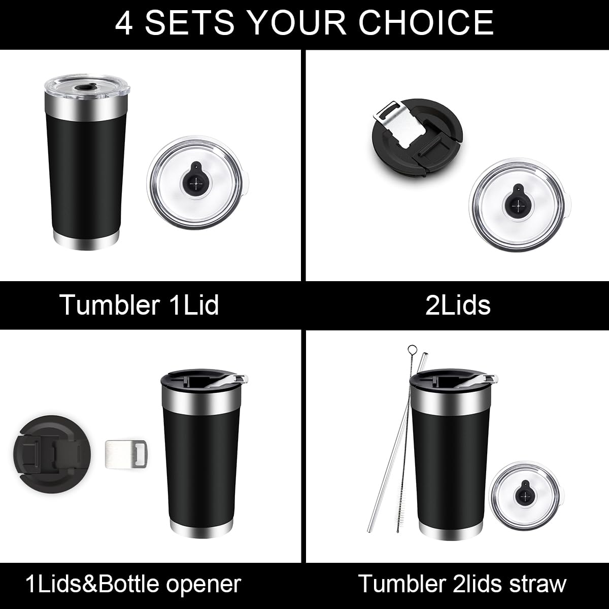 ANNA QUEEN 20 oz Stainless Steel Tumbler Insulated Vacuum Insulated Premium Thermal Coffee Ice Cup Double Wall Travel Mug, 2 Lids (Straw Lid/Beer Bottle Opener MagSlider Lid)