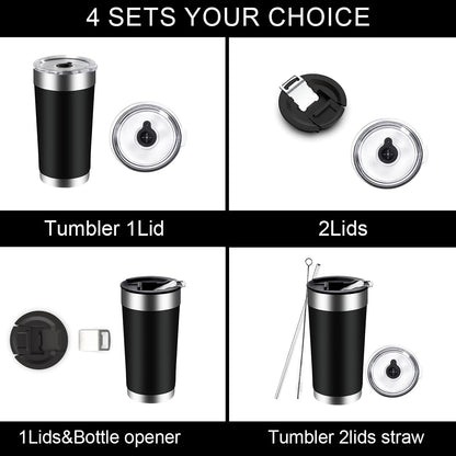 ANNA QUEEN 20 oz Stainless Steel Tumbler Insulated Vacuum Insulated Premium Thermal Coffee Ice Cup Double Wall Travel Mug, 2 Lids (Straw Lid/Beer Bottle Opener MagSlider Lid)