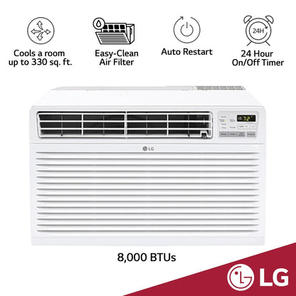 LG 7,800 Air Conditioner, 115V, Rooms up to 330 Sq. Ft, Perfect for Bedroom or Office, Wall Mounted AC Unit with Remote and 3 Cool & Fan Speeds, White, 8000 BTU