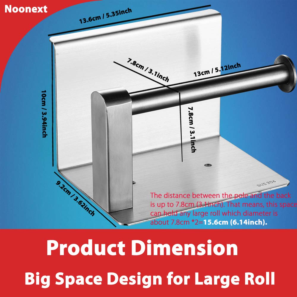 Adhesive Toilet Paper Holder with Shelf, SUS304 Stainless Steel Toilet Paper Roll Holder, Mega Roll Tissue Roll Paper Dispenser, No Drilling or Wall Mounted with Screws