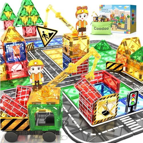 Magnetic Tiles Road Set with Crane and Car