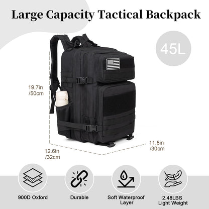 GreenLovesPet Tactical Backpack for Men and Women, 45L Large Capacity Military Backpack, Molle Backpack used for Outdoor Hiking, Fitness, Camping, Daily Work, Hunting