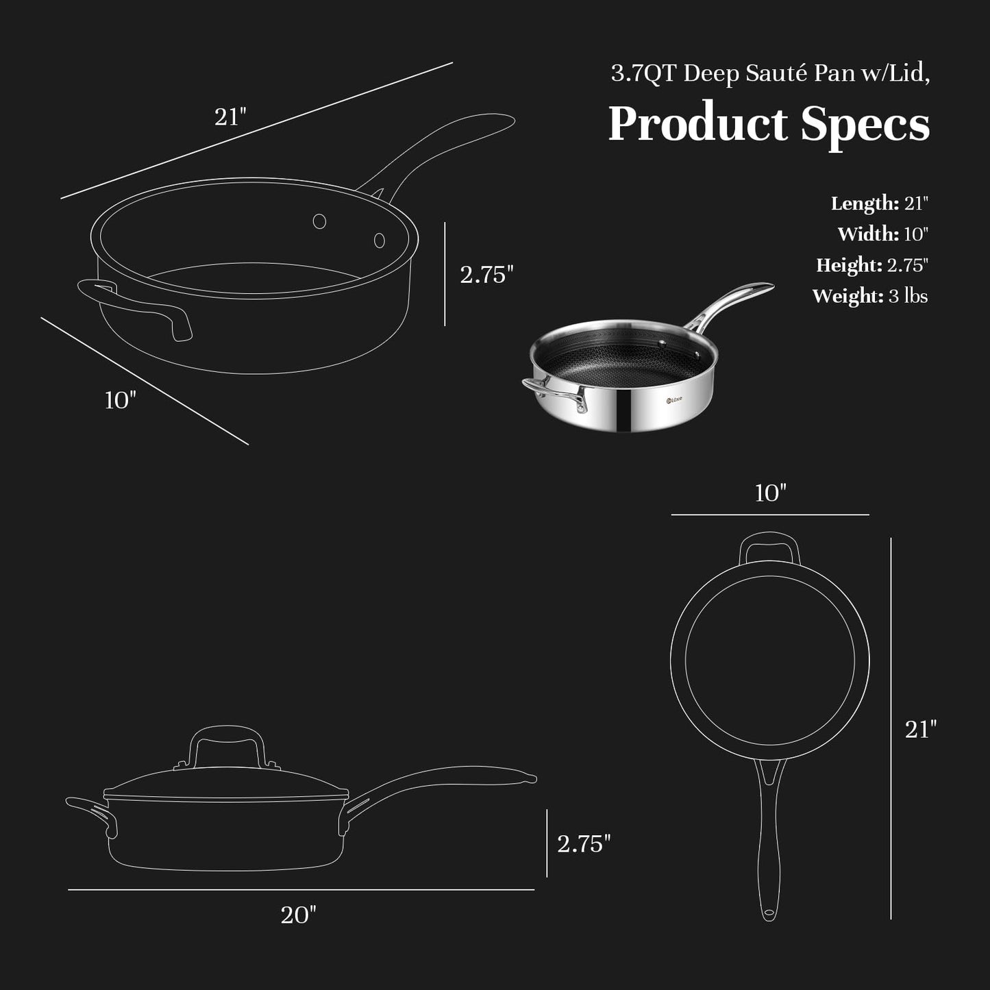 DELUXE Hybrid Nonstick 3.7 Qt Deep Sauté Pan with Lid