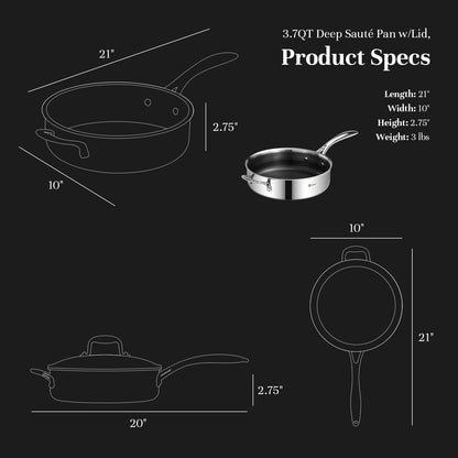 DELUXE Hybrid Nonstick 3.7 Qt Deep Sauté Pan with Lid