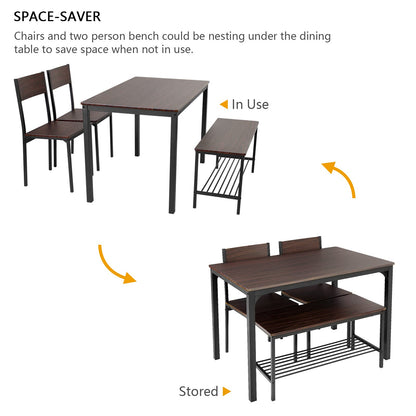 SogesPower Dining Room Table Set 43 Inch Kitchen Table Set with 2 Chairs and Bench, Dining Room Table Set for 4 Home, Kitchen, Dining Room, Restaurant