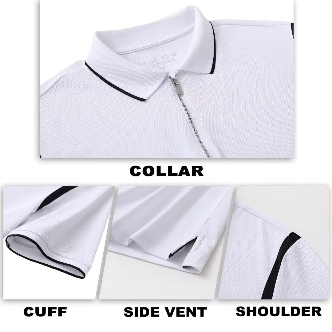 Rouen Polo Shirts for Men Short Sleeve Casual Collared Moisture Wicking Pique Solid Golf Shirts for Men Dry Fit White