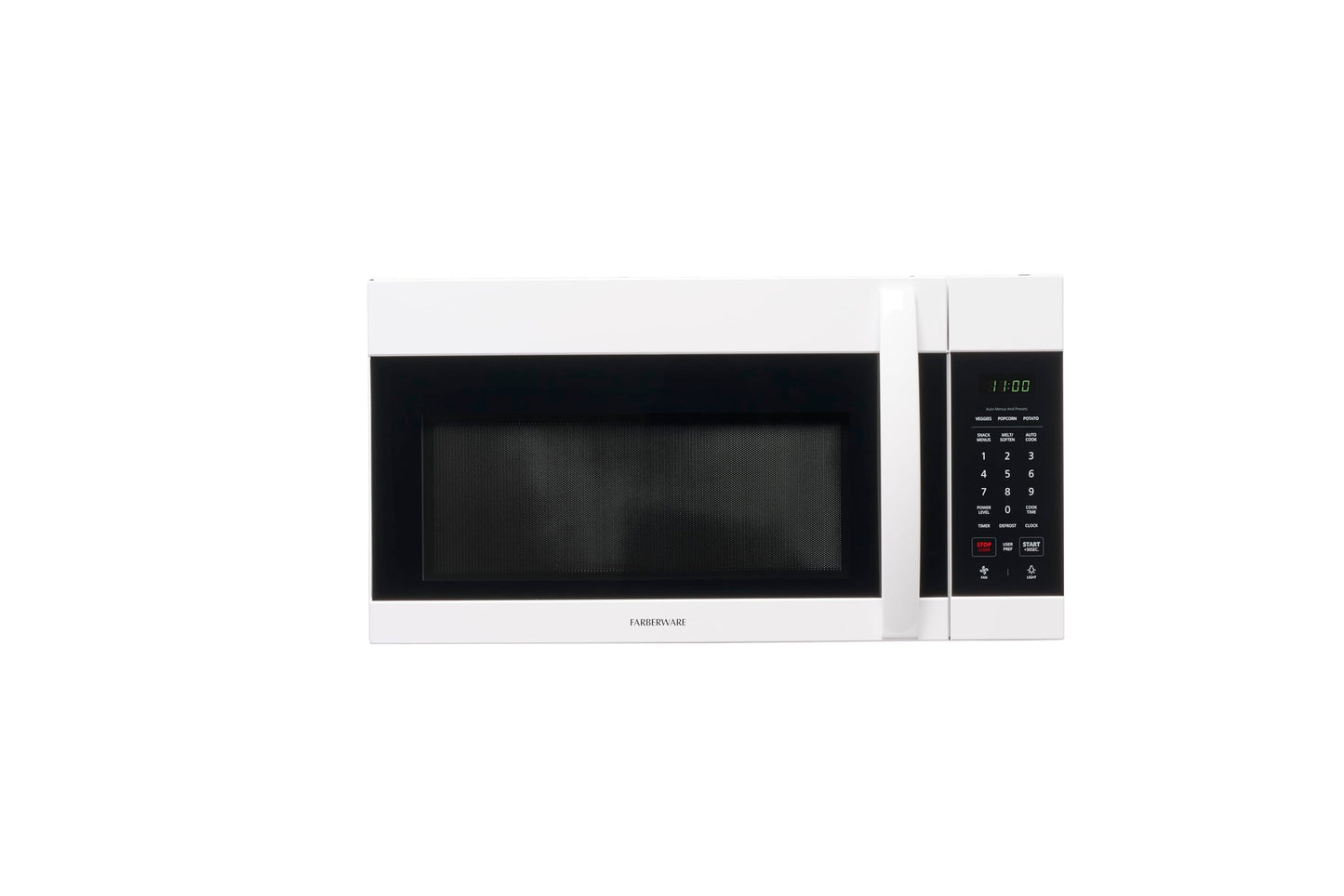 Farberware Over-the-Range Microwave Oven, 1.7 Cu. Ft. - 1000W - Auto Reheat, Multi-Stage Cooking, Melt/Soften Feature, Child Safety Lock, LED Display - Space Efficient & Powerful - White