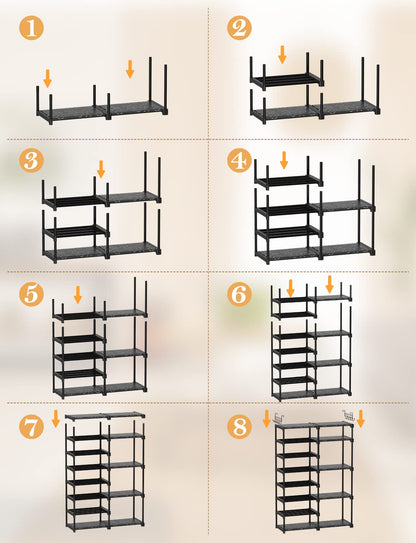 TIMEBAL 8-Tier Shoe Rack Storage Organizer 25-28 Pairs Shoes and Boots Shelf Organizer, Removable & Dust Large Shoe Rack, Stackable Shoe Rack for Boot & Shoe Storage